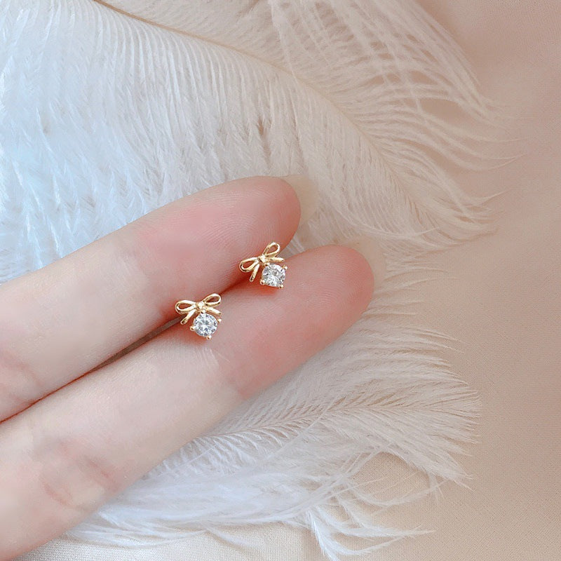 Women's Bow Fashion Zircon Crystal Personalized Sier Earrings