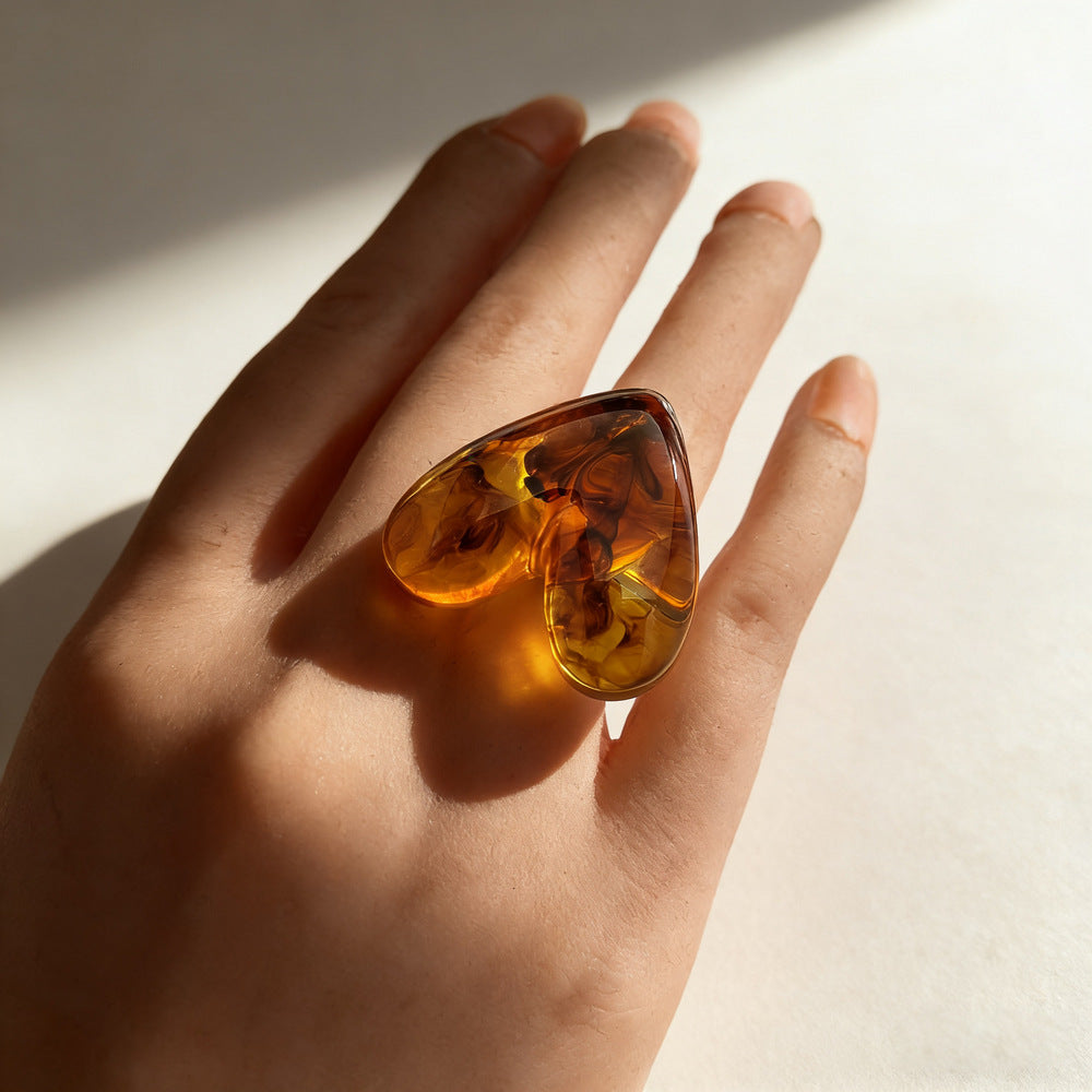 Resin Love Stainless Steel Open Personality Elegant Ring