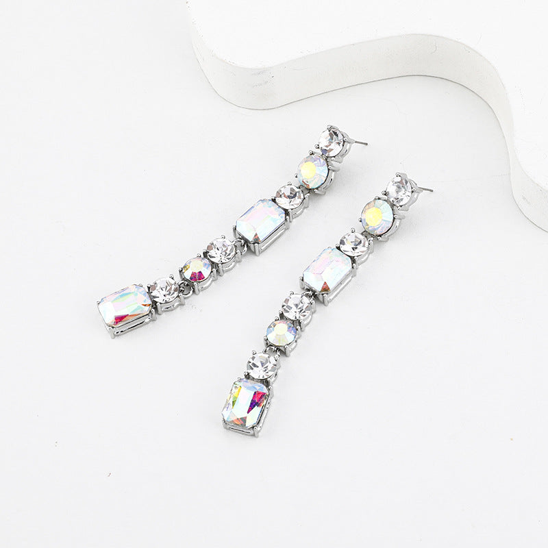 Long Fringe Geometric Crystal Versatile Personality Fashion Earrings