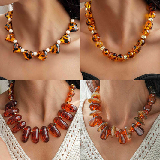 Women's Glass Beaded Pearl Temperament Wild Sweater Chain Light Luxury Necklace