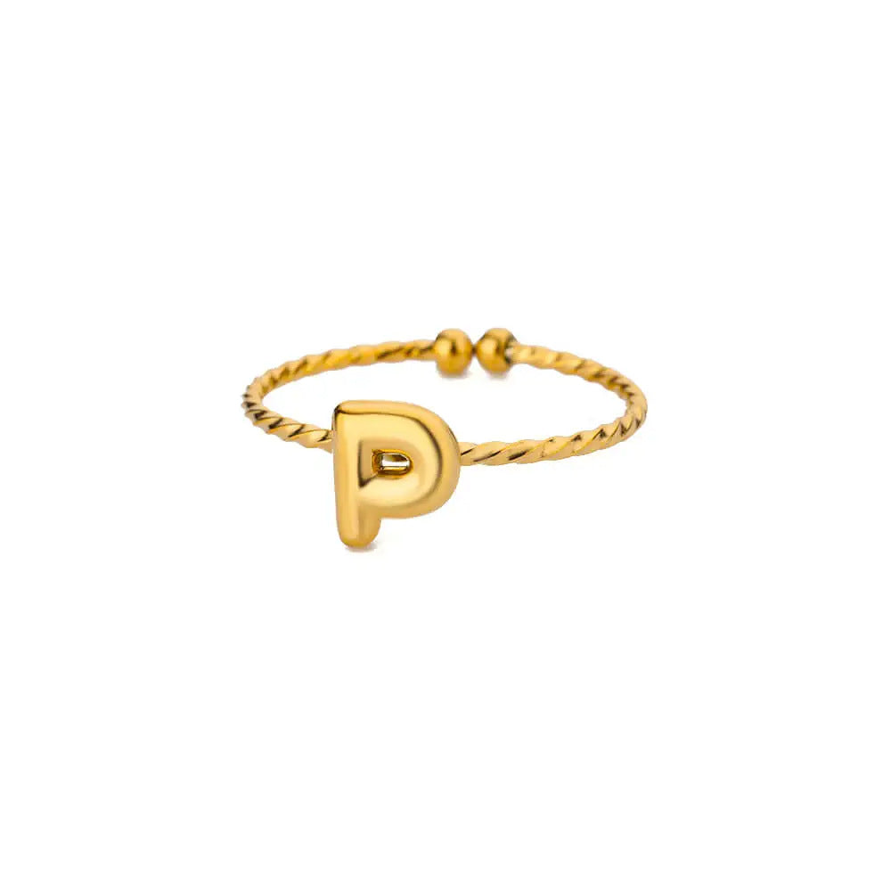 Stainless Steel Gold-plated English Letters Glossy Rings
