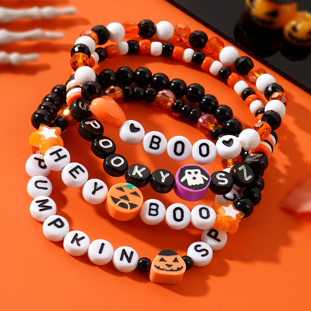 Clay Acrylic Round Beads Stringed Skull Bracelets