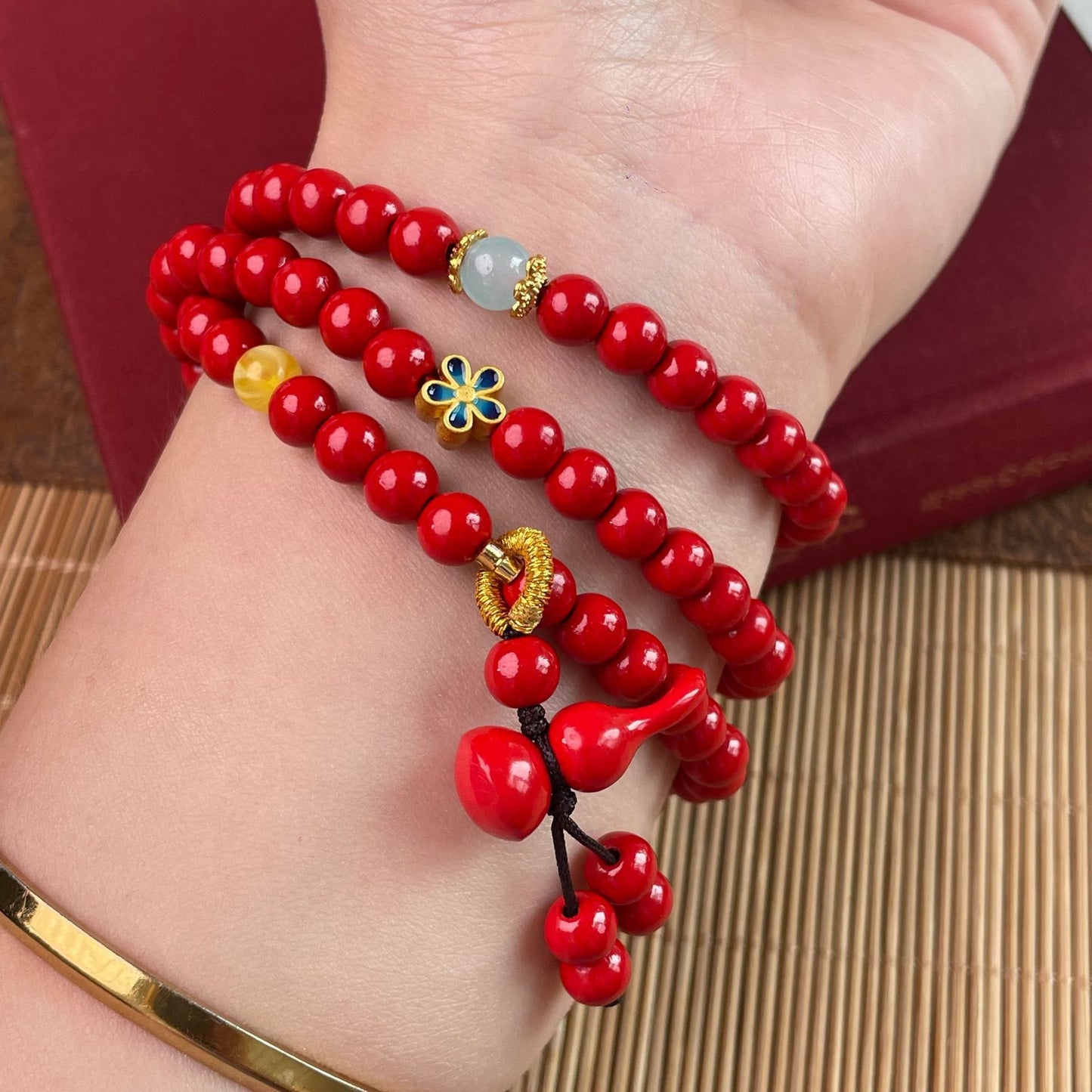 Women's Cinnabar Beads Three-circle Purple Gold Sand Bracelets
