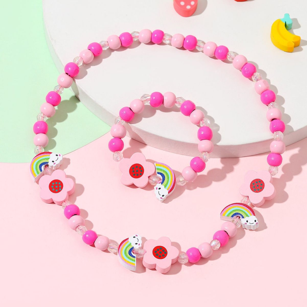 Children's Mixed Color Beaded Wooden Bead Handmade Bracelets