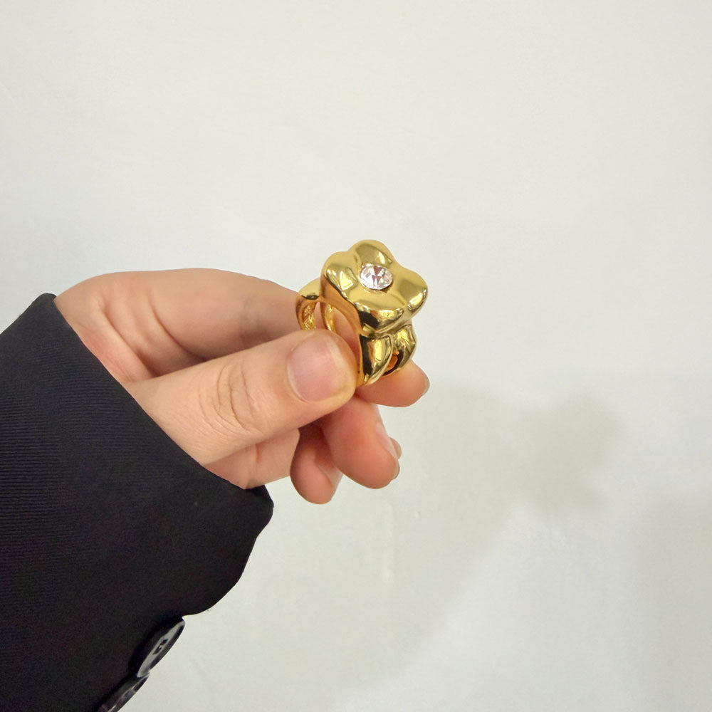 Open Adjustable Female High Sense Square Inlaid Ring