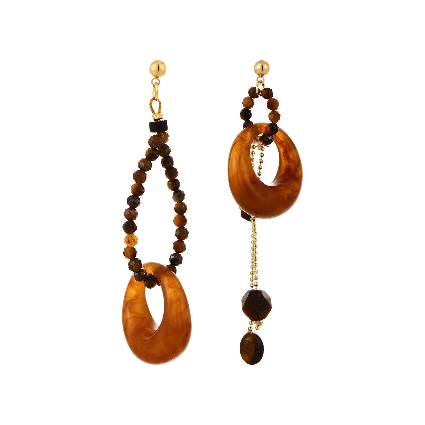 Women's Tigereye Asymmetric Beaded Ethnic Style Fashionable Design Sense Earrings