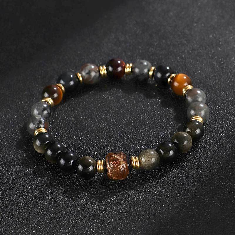 Flame Stone Gold Obsidian Beaded Couple Female Bracelets