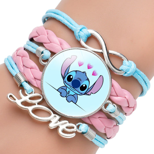 Cartoon Star Stitch Time Stone Leather Bracelets