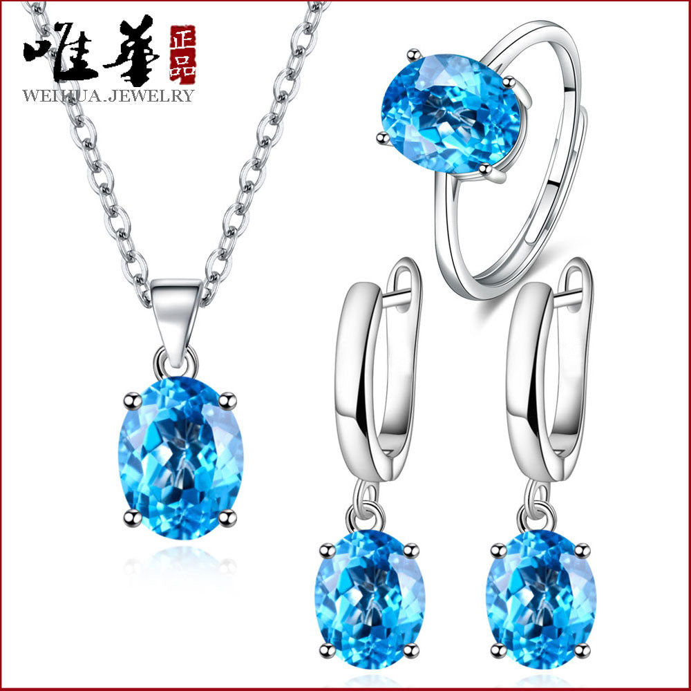 Women's Oval Zircon Egg-shaped Color Imitation Gem Jewelry Set