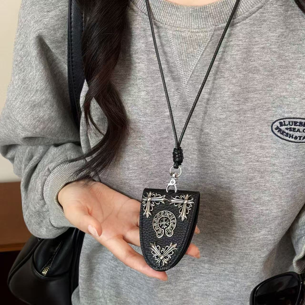 Cross Leather Magnetic Glasses Clip Female Storage Long Halter Necklace