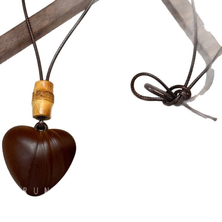 Women's Wooden Love Simple Halter Long Sweater Necklace