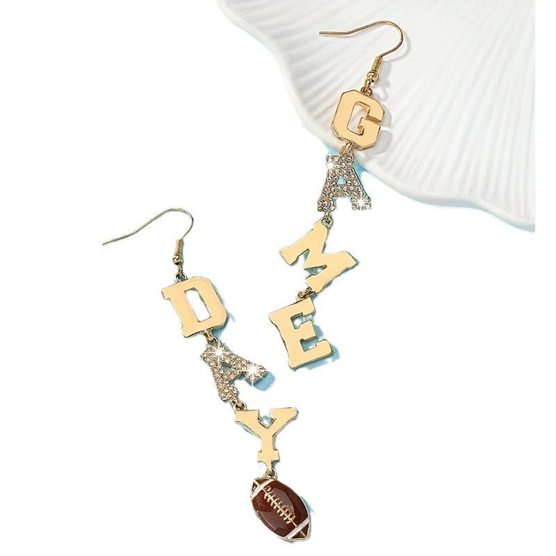 Fashion Full Inlaid Zircon Sports Creative Rugby Letter Earrings