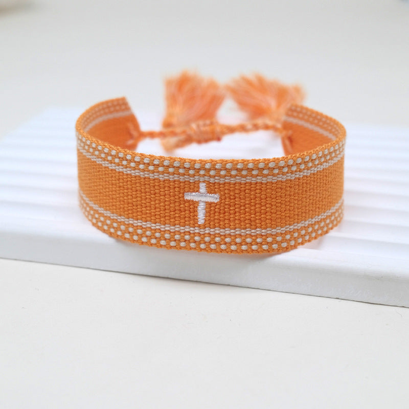 Embroidery Letter Cross Woven Bohemian Ethnic Style Bracelet