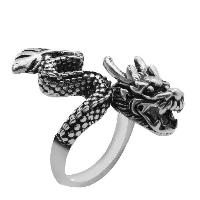 Men's Sier Blue Dragon Faucet Power Style Personalized Chinese Rings