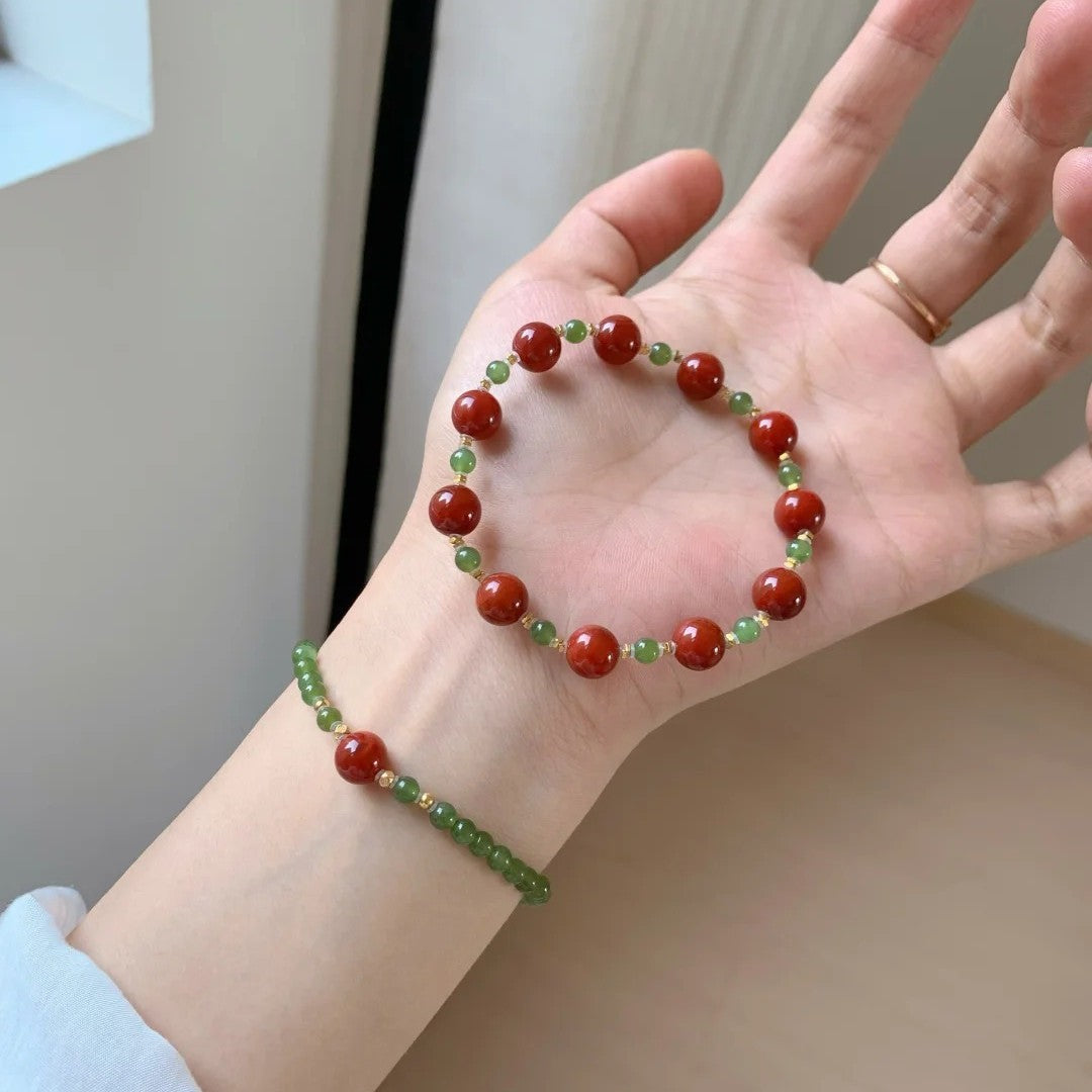 Female Chinese Style Jasper Millet Beads Life Fortune Lucky Red Bracelet
