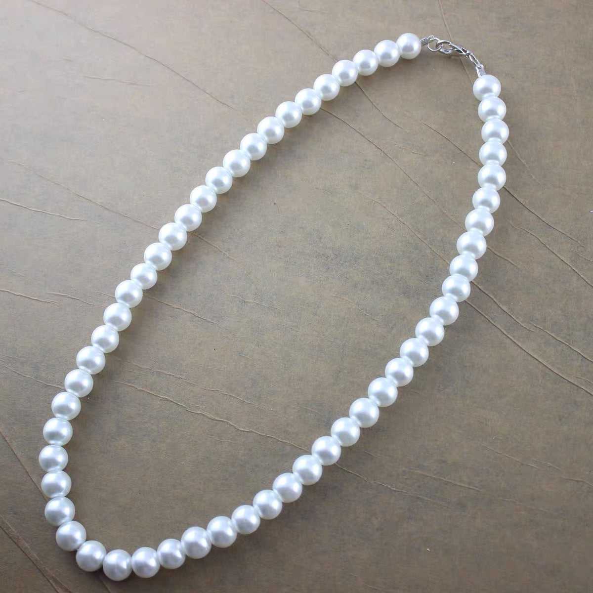 Women's Short Model In White Color Glass Pearl Faux Clothing Collar