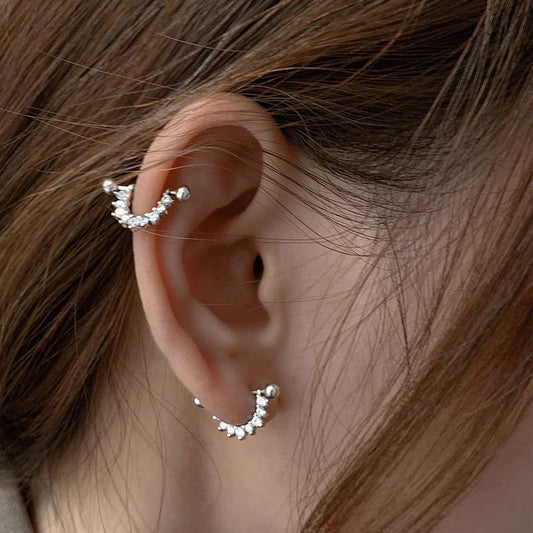Women's Buckle Ear Bone Niche Design Senior Cold Style Rhinestone Stud Earrings
