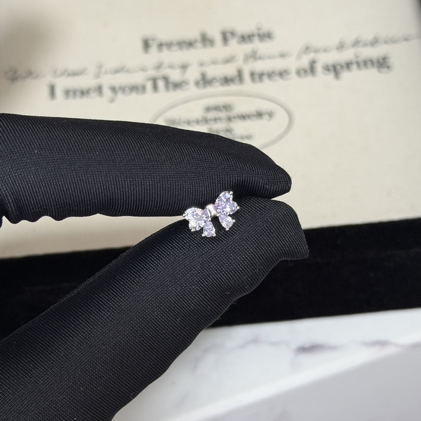 Bow Tie Zircon Flat Sweet Design Titanium Steel Ear Stud Earrings
