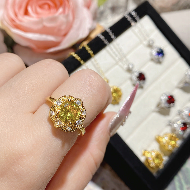 Women's Gold-plated Full Diamond Fashion Luxury Elegant Colored Gems Jewelry Set