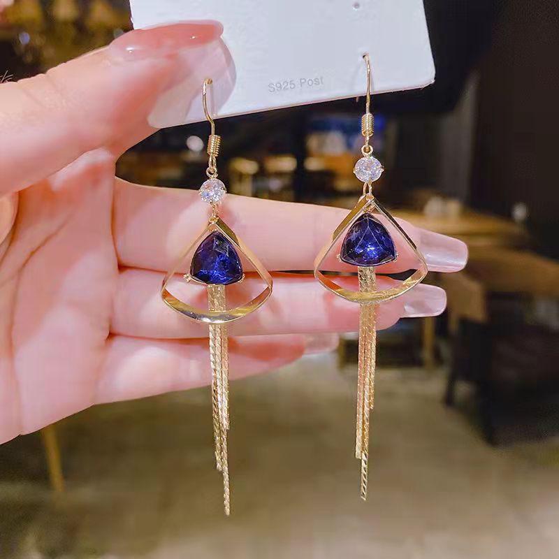 Temperament Female Blue Color Sier Exquisite Earrings