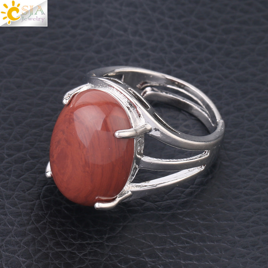 Women's Ornament Oval Natural Stone Crystal Alloy Rings