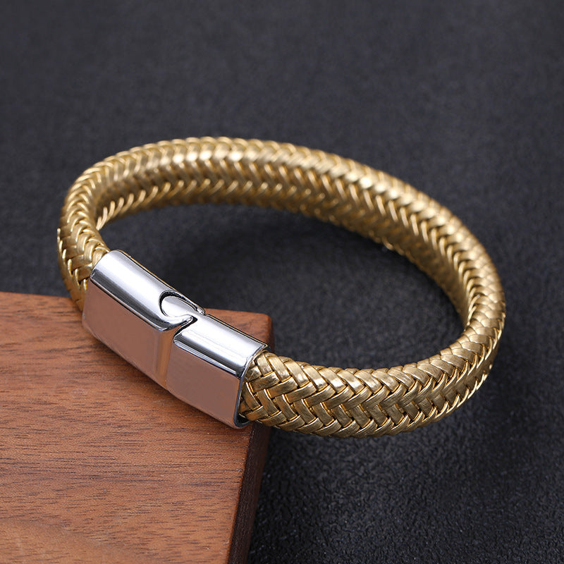 Men's Vintage Weave Leather Rope Magnetic Buckle Bracelet