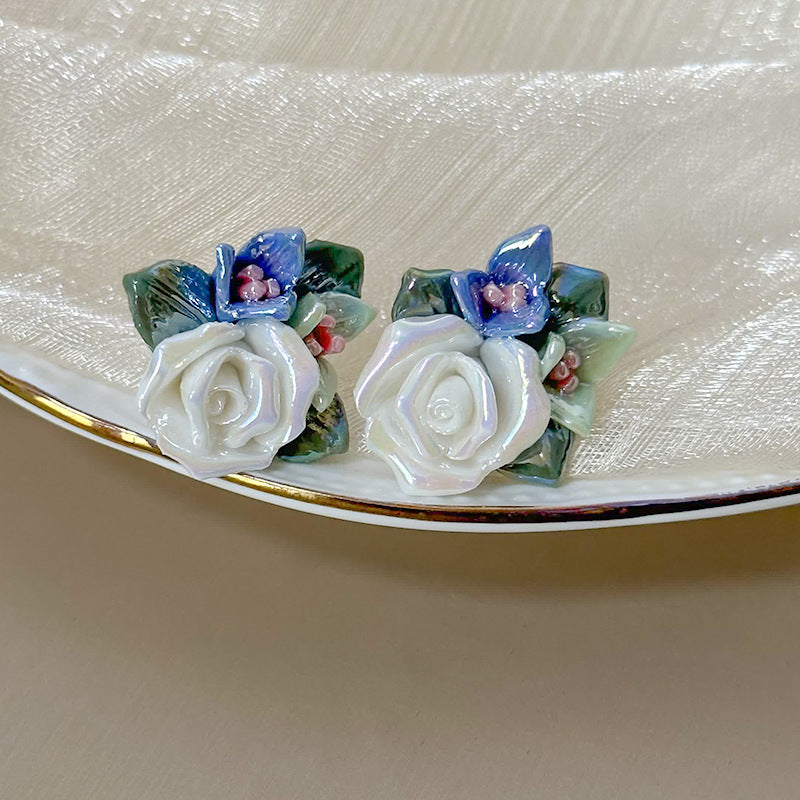 Ceramic Colorful Rose Fresh Mori Style Earrings