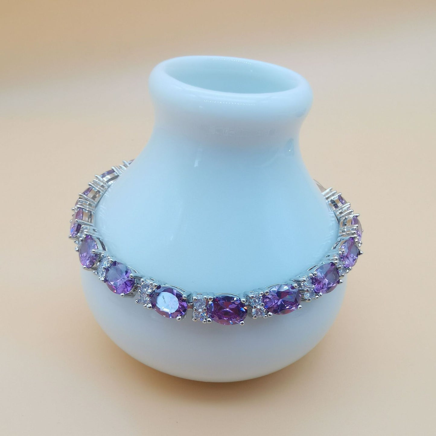 Women's Egg-shaped White Gold Plated Crystal Hand Bracelets