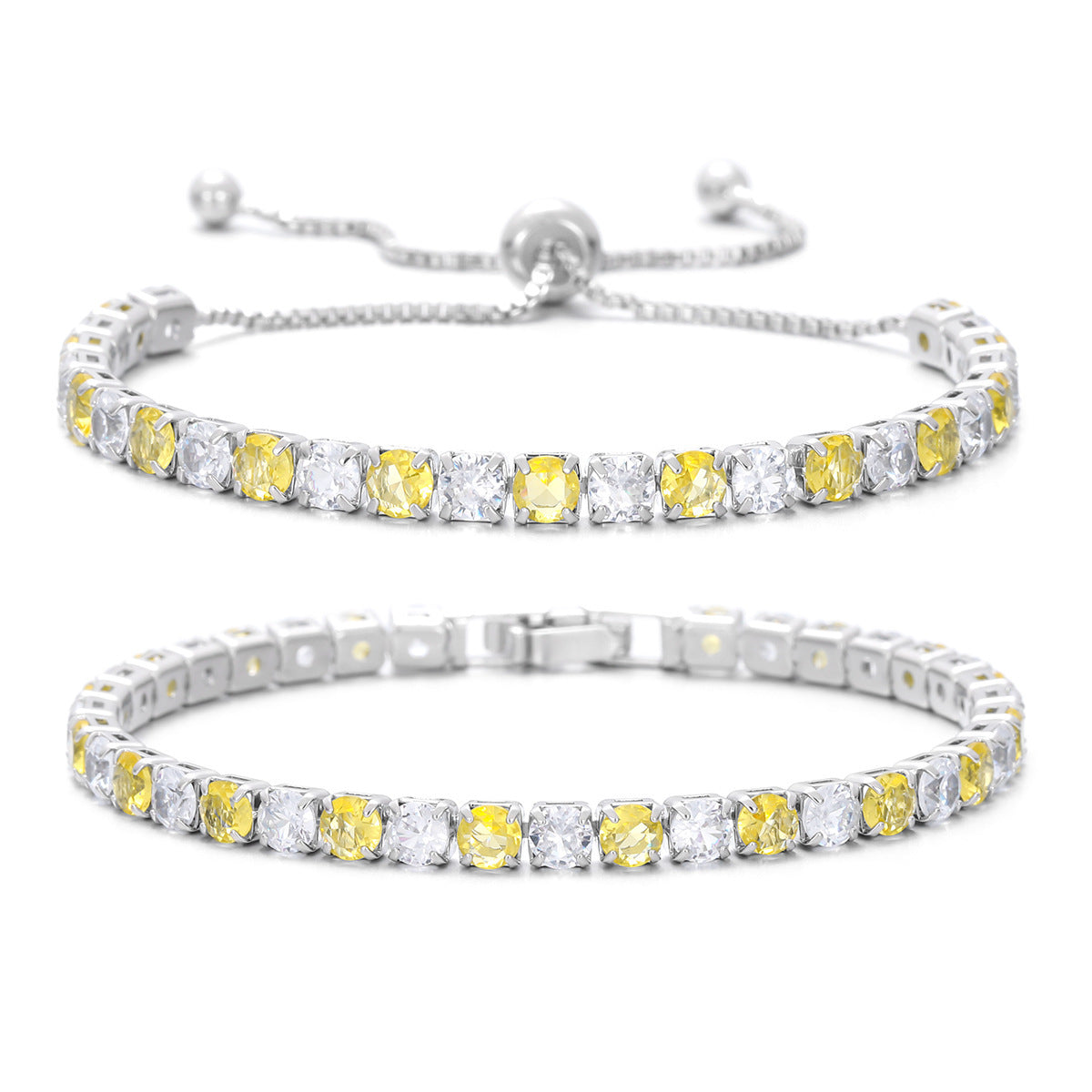 Zircon Single Row Full Diamond Adjustable Draw Tennis Fashion Bracelet