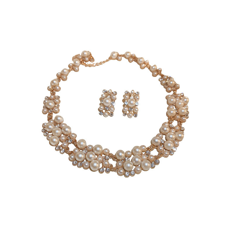 Rhinestone Pearl Rectangular Ear Two-piece French Vintage Court Style Light Necklaces
