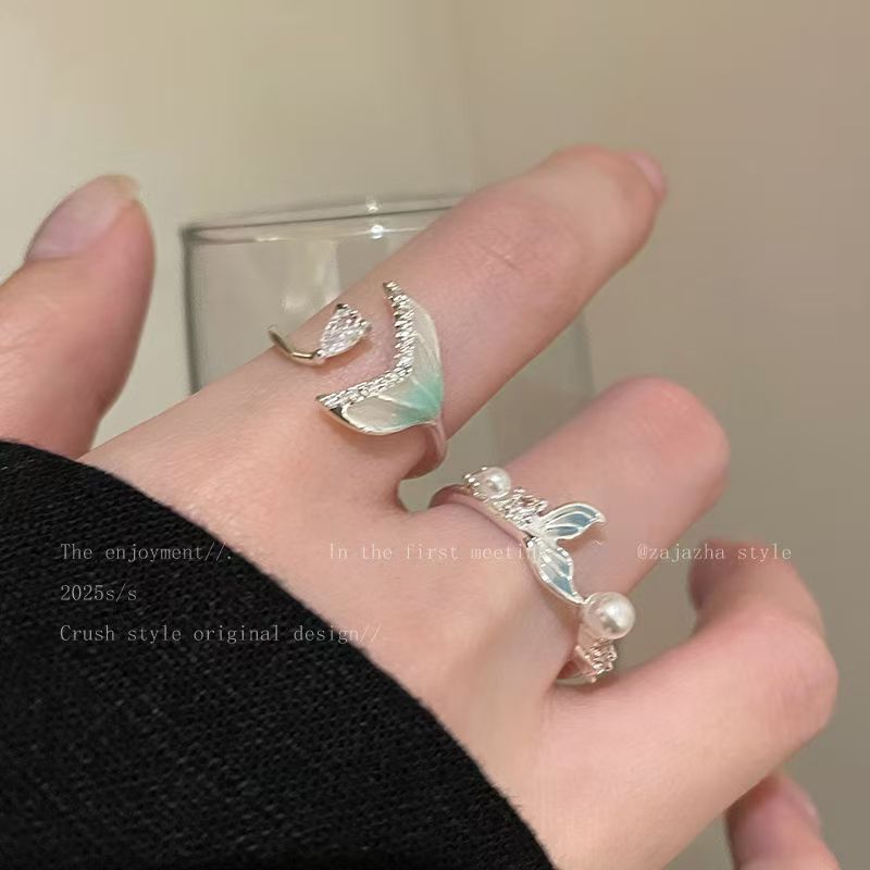 Gradient Fishtail Open-end Zircon Fashion Minimalist Ring