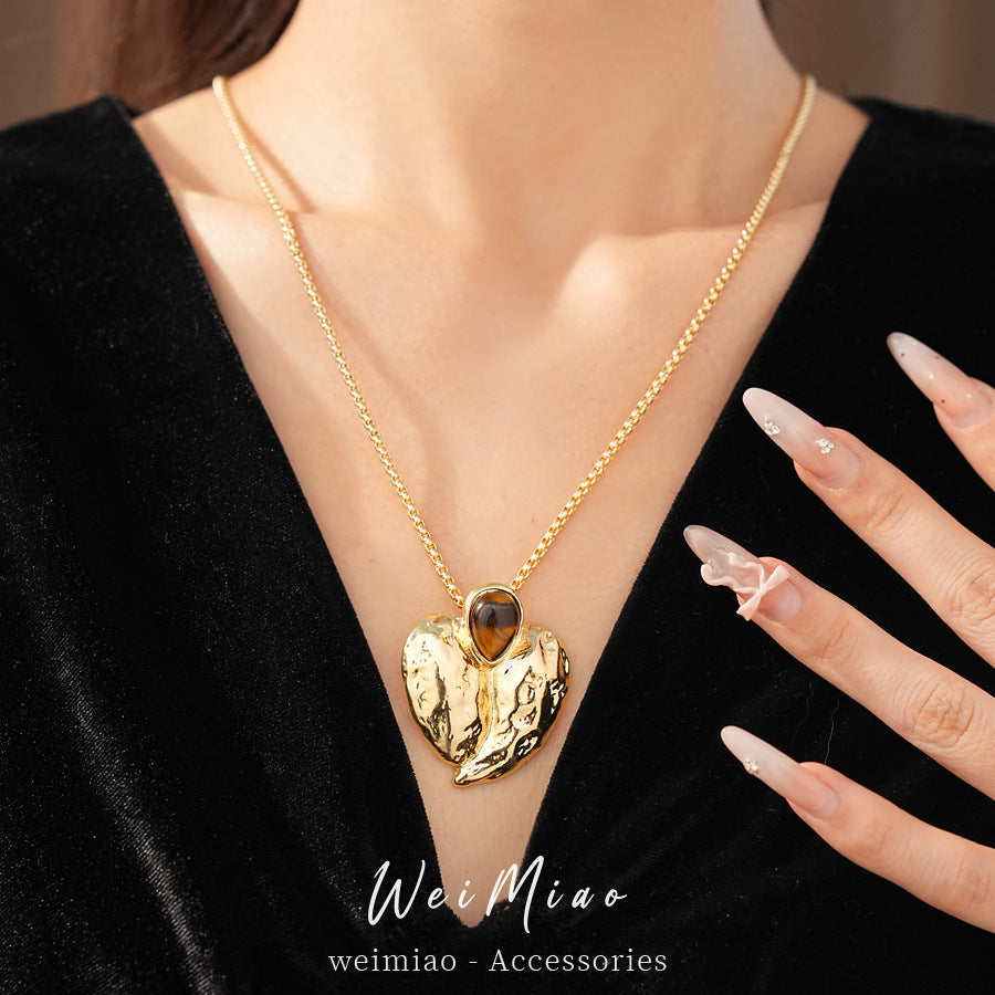 Women's Pleated Heart Light Luxury Minority Clavicle Chain High Sense Graceful Jewelry Set
