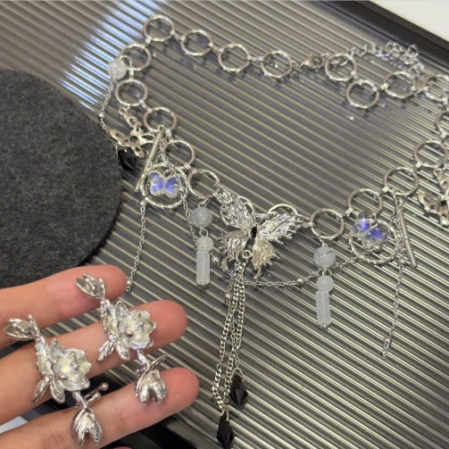 Women's Light Luxury Sweet Cool Hot Niche Clavicle Chain Flower Ear Necklace