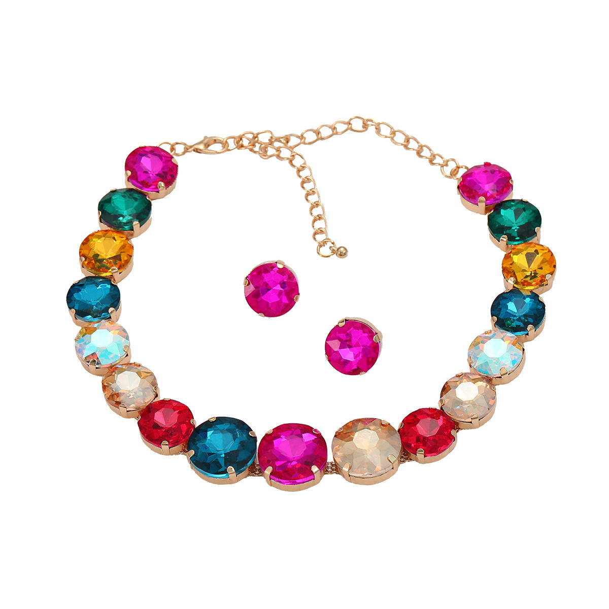 Combination Female Round Glass Drill Exaggerated Necklaces