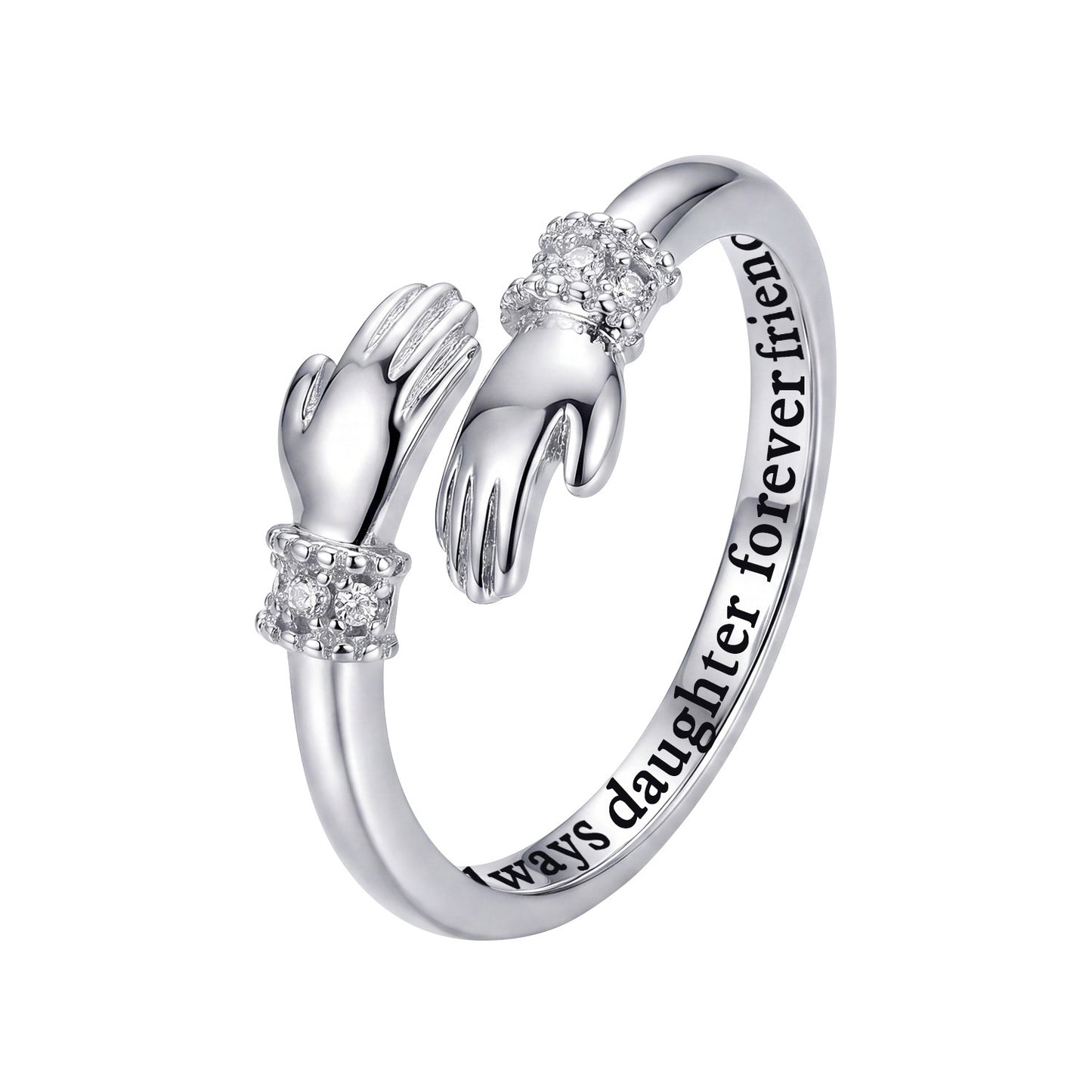 Women's Love Hug Hands Lettering Opening Adjustable Warm Heart Rings