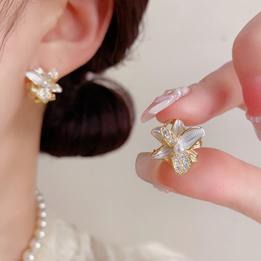 Sweet Versatile Zircon Thin Coated Petal Female Niche Unique Earrings