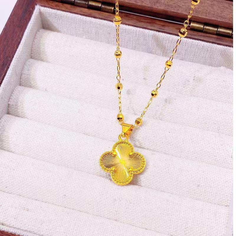 Women's Sand Gold Clover Light Luxury Exquisite High Texture Necklace