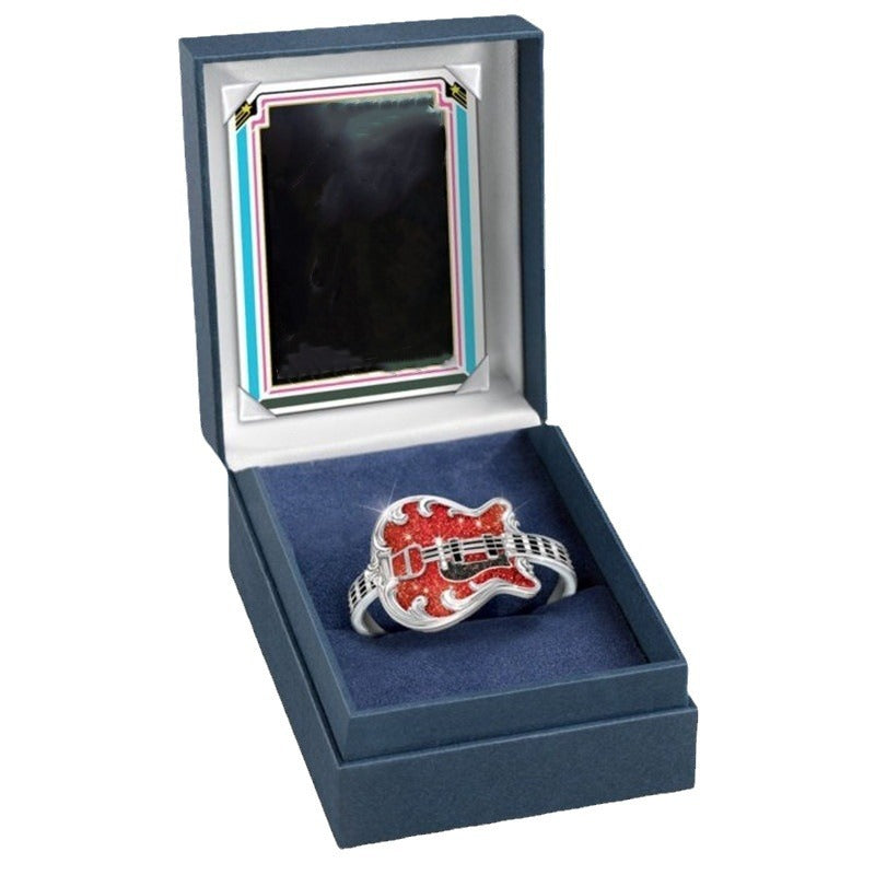 Red Oil Dripping Craft Guitar Light Luxury Rings
