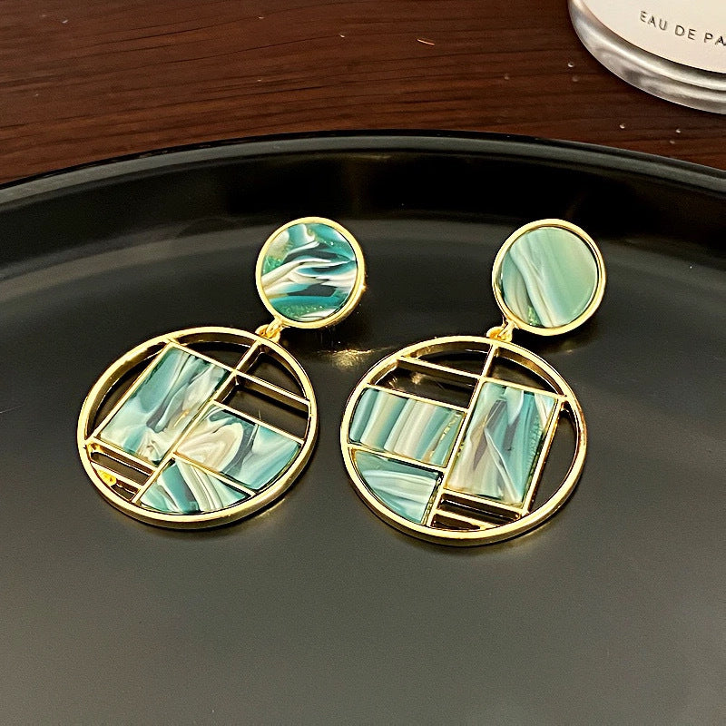 Women's Elegant Green For Hollow Geometry Round Earrings