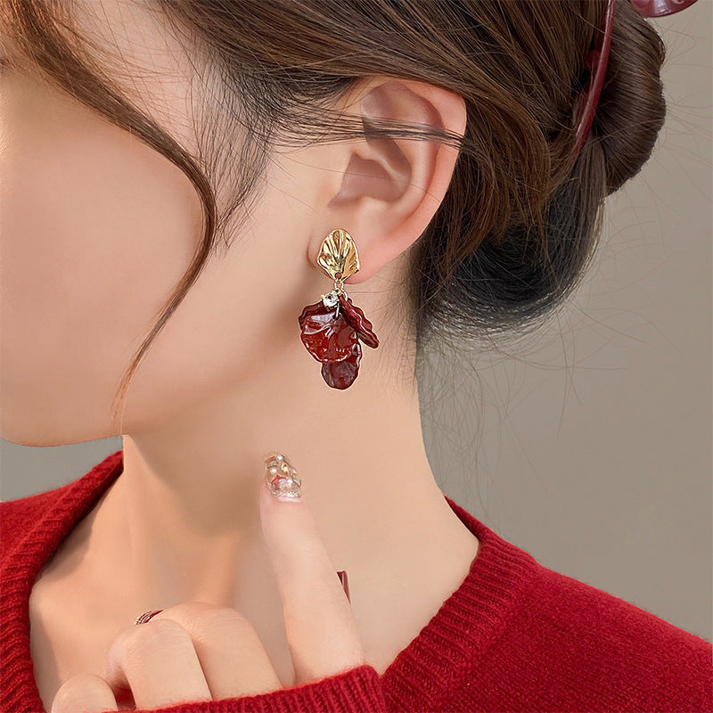 Petal Tassel Elegant French Retro Clip Earrings