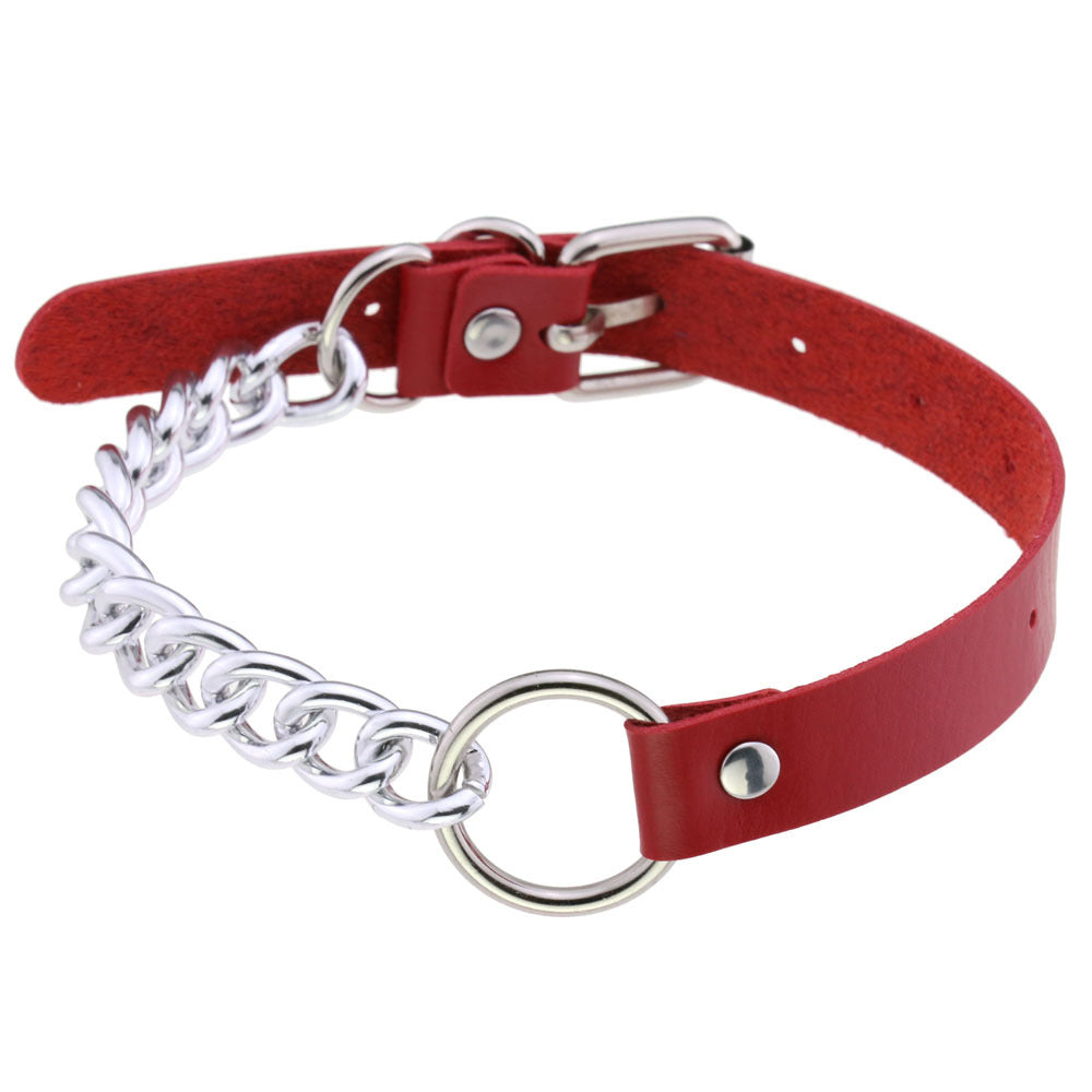 Leather Neckband Punk Metal Stitching Neck Strap Collar