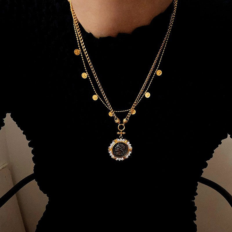 Retro Round Sier Coin Female Simple Trend Chain Necklace