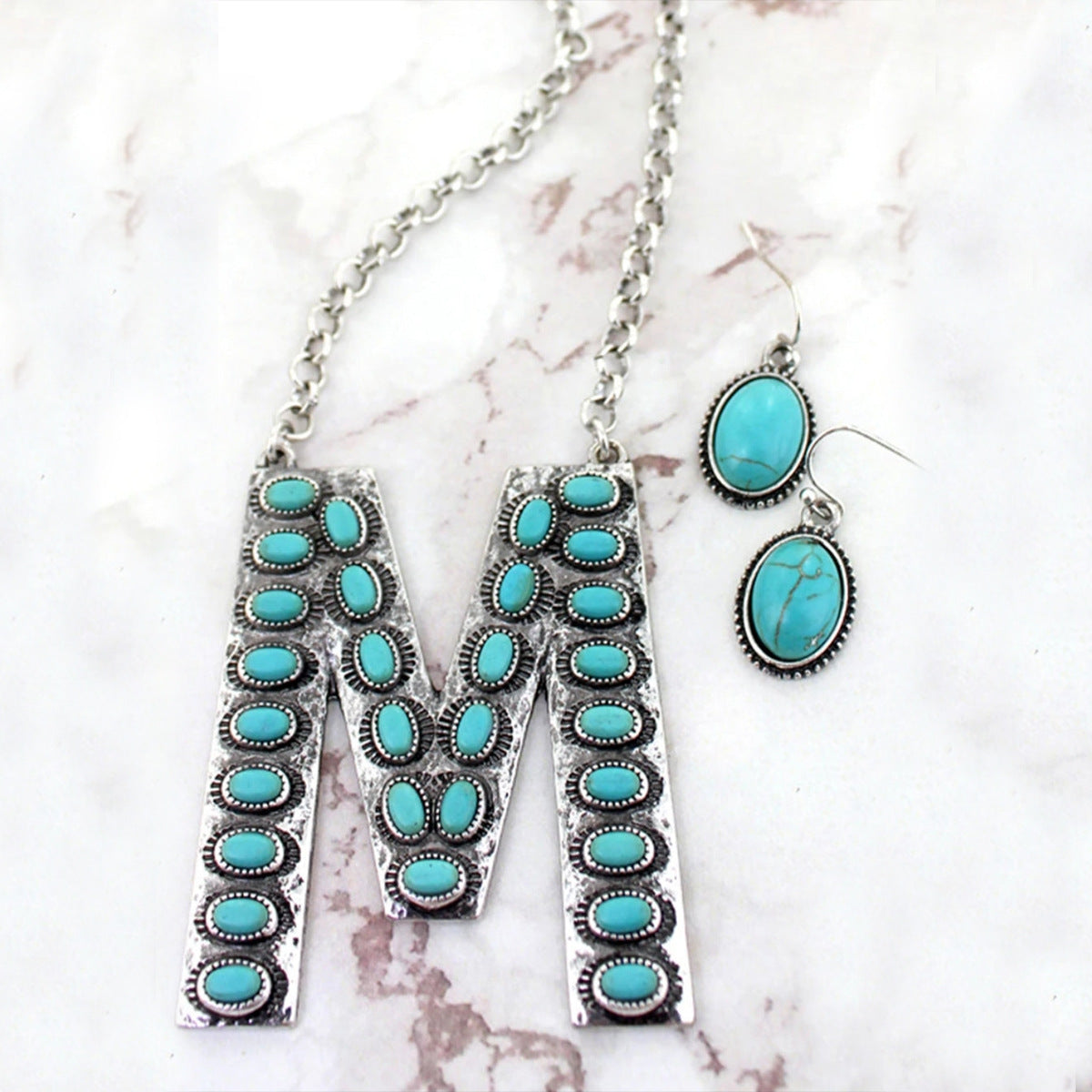 Bohemian Alphabet Letter Retro Style Inlaid Jewelry Set