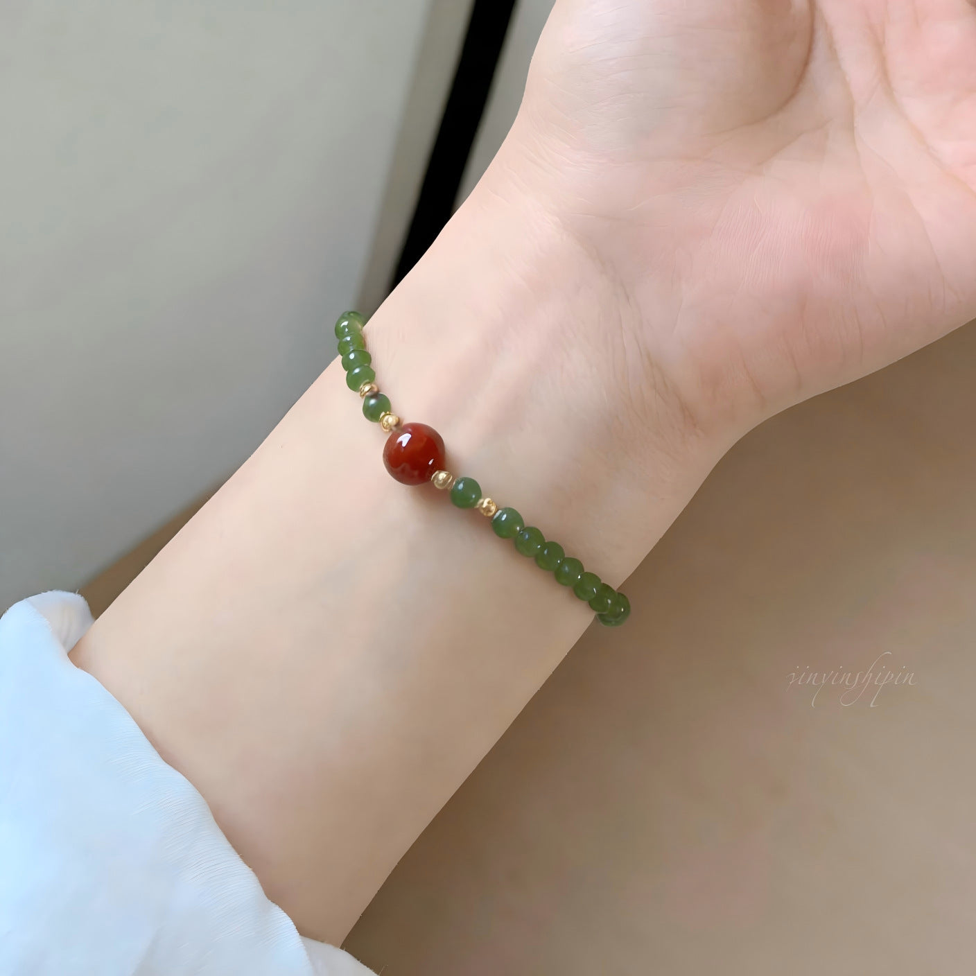 Female Chinese Style Jasper Millet Beads Life Fortune Lucky Red Bracelet