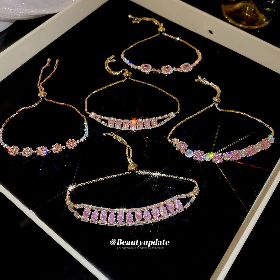 Pink Zircon Geometric Round Pull-out Retro Minority Elegant Bracelets