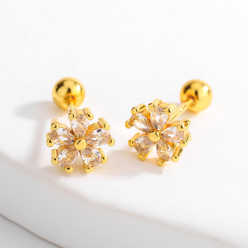 Flower Thread Female Inlaid Ear Bone Light Luxury Compact Stud Earrings