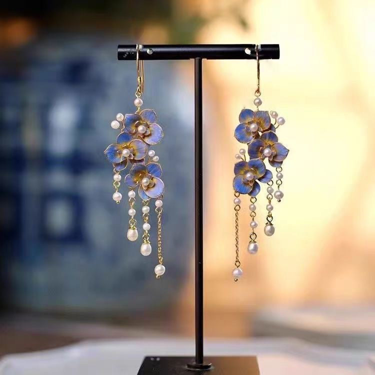 National Style Sweet Flower Entry Lux Elegant Tassel Ear Hook
