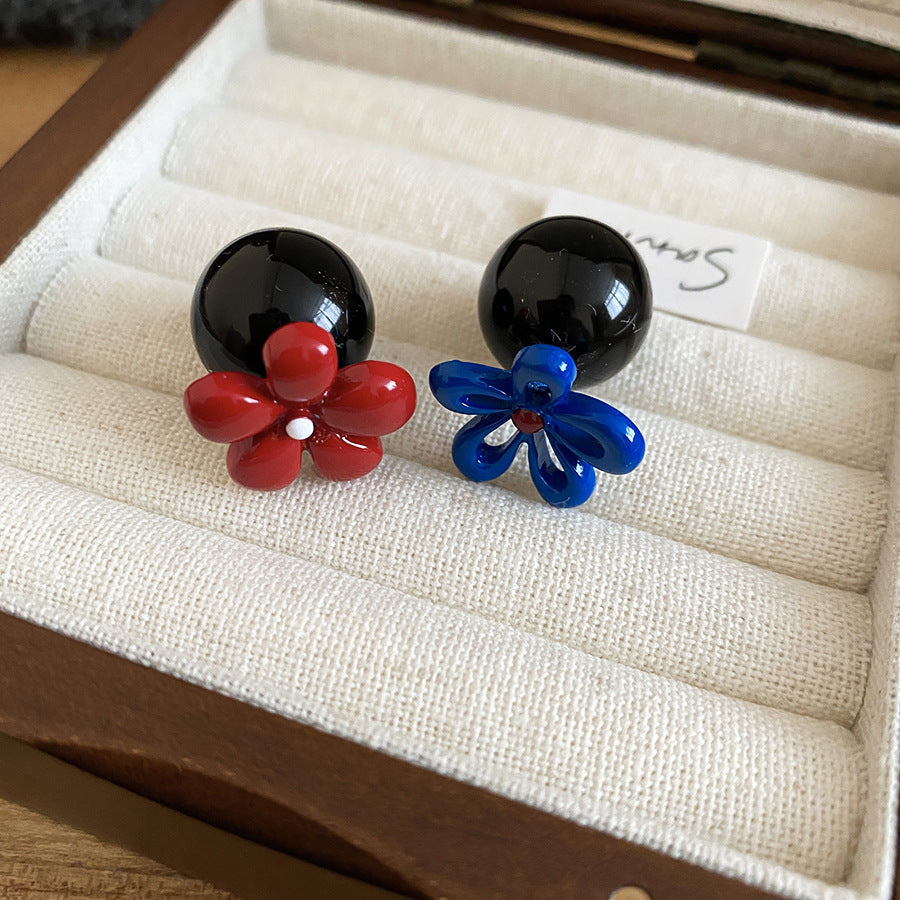 Blue Crystal Butterfly Flower Fashion Simple Fresh Light Luxury High Earrings