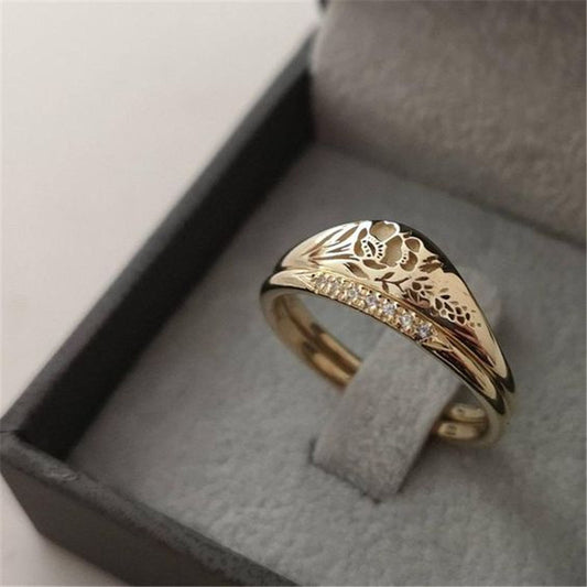 Women's Fashion Pattern Simple Rhinestone Gold Plated Rings