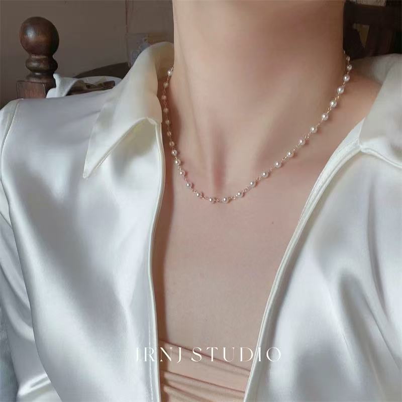 Women's Sier Lucky Beads Bowknot Clavicle Chain Light Luxury Minority High-grade Necklace